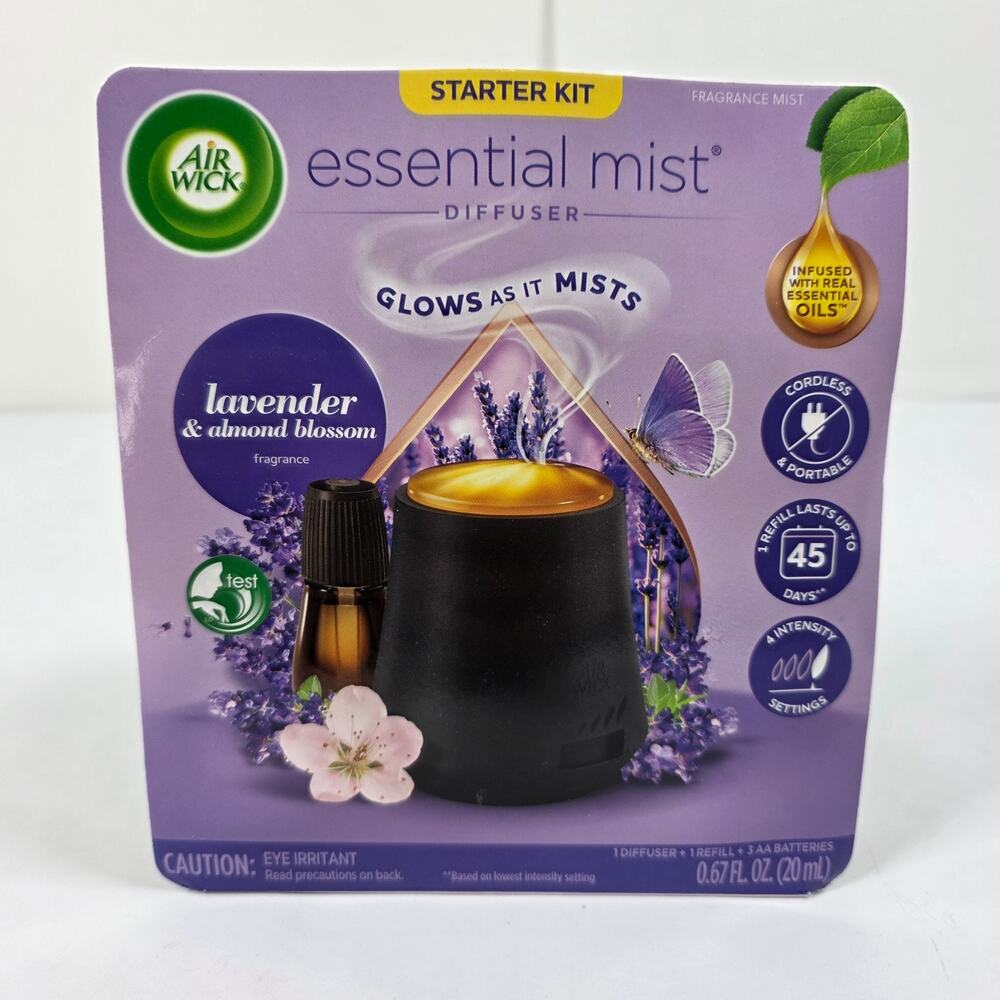Air Wick Essential Mist Starter Kit Oil Diffuser with Lavender Almond Blossom